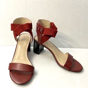 Adrienne Vittadini Red Open toe Silver studs Strap elastic Leather Heels 7.5